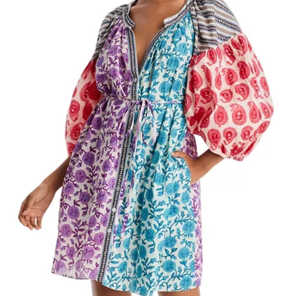 NEW Charina Sarte Floral Dress Women's XS Blue/Purple/Pink Balloon Sleeve Boho - Picture 2 of 14